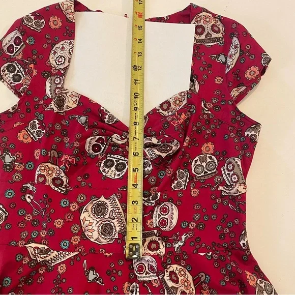 Hell Bunny Sugar Skull print dress. Size M. Sweetheart neck. Back zipper. Used. - Picture 11 of 13